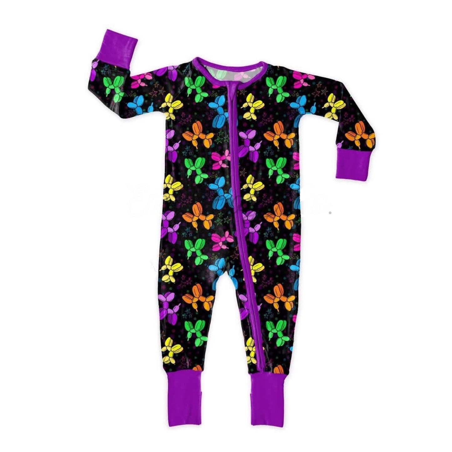 MOQ 5 PCS preorder LR2935 Colorful Balloon Puppy Purple Black Zip Long-Sleeved Girls Romper 202511