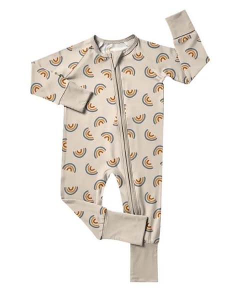 MOQ 5 PCS preorder LR2939 Rainbows Beige Brown Zip Long-Sleeved Girls Romper 202511