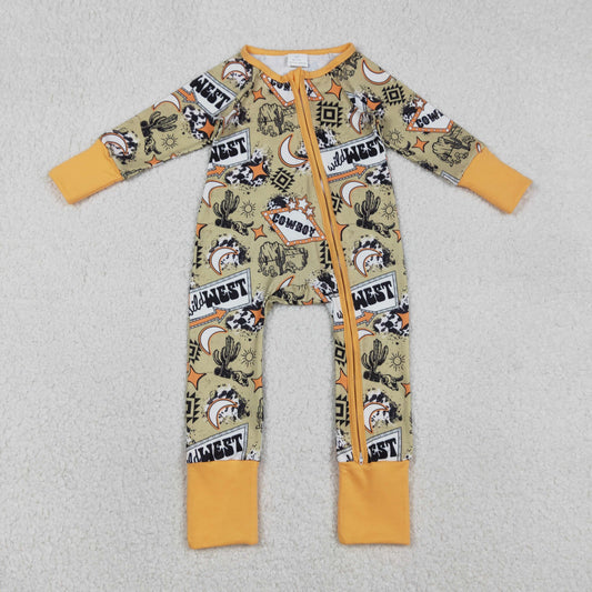 LR2942 Cowboy Geometric Cactus Orange Green Zip Long-Sleeved Boys Romper 202601 RTS