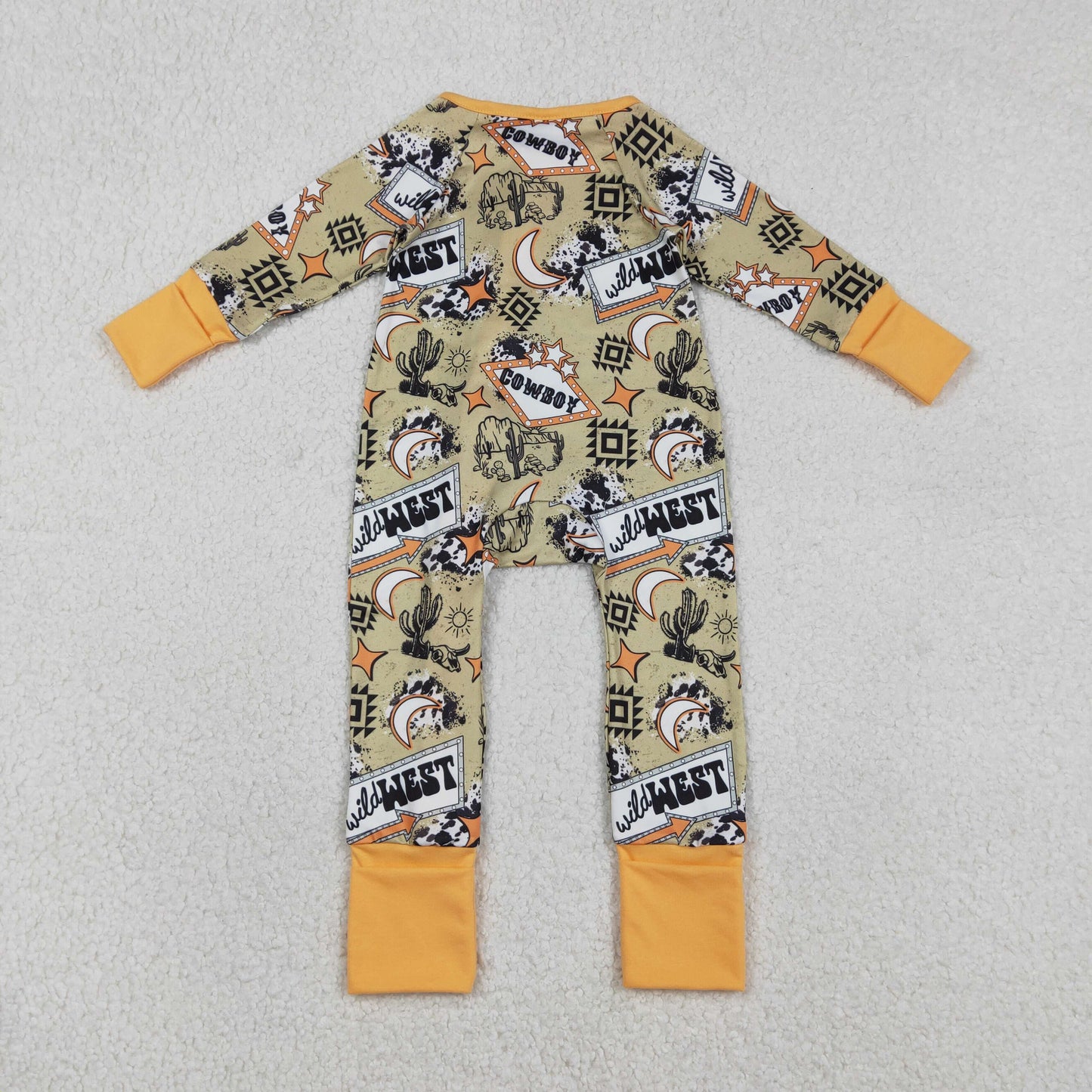 LR2942 Cowboy Geometric Cactus Orange Green Zip Long-Sleeved Boys Romper 202601 RTS