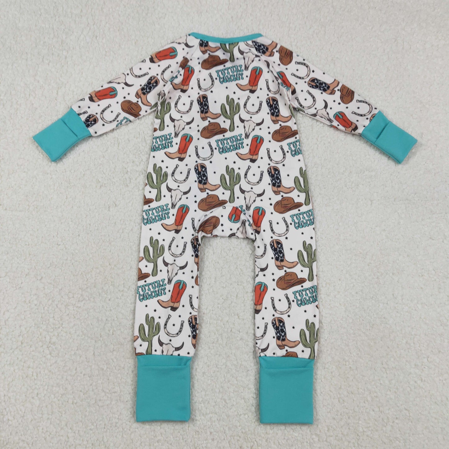 LR2944 Cowboy Cactus Blue Green Zip Long-Sleeved Boys Romper 202601 RTS