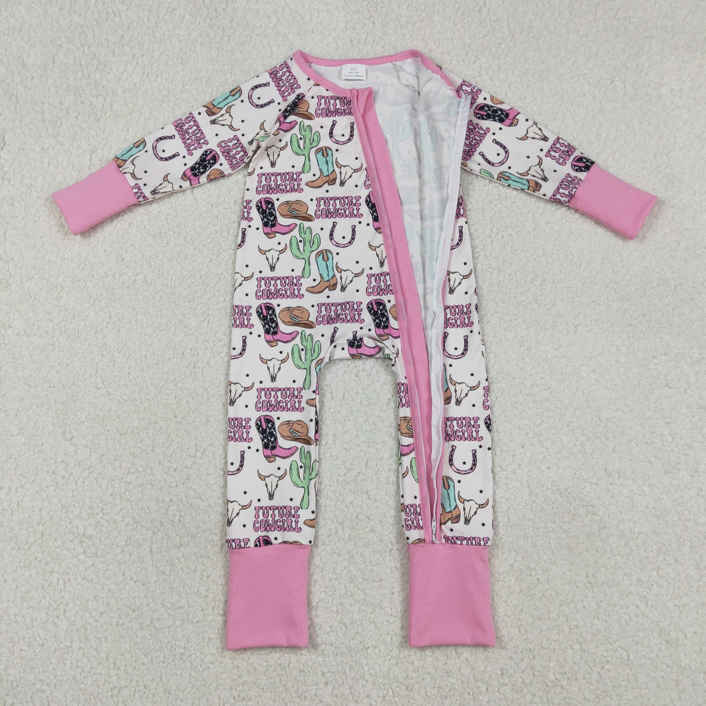 LR2945 Cowgirl Cactus Pink Zip Long-Sleeved Girls Romper 202512 RTS