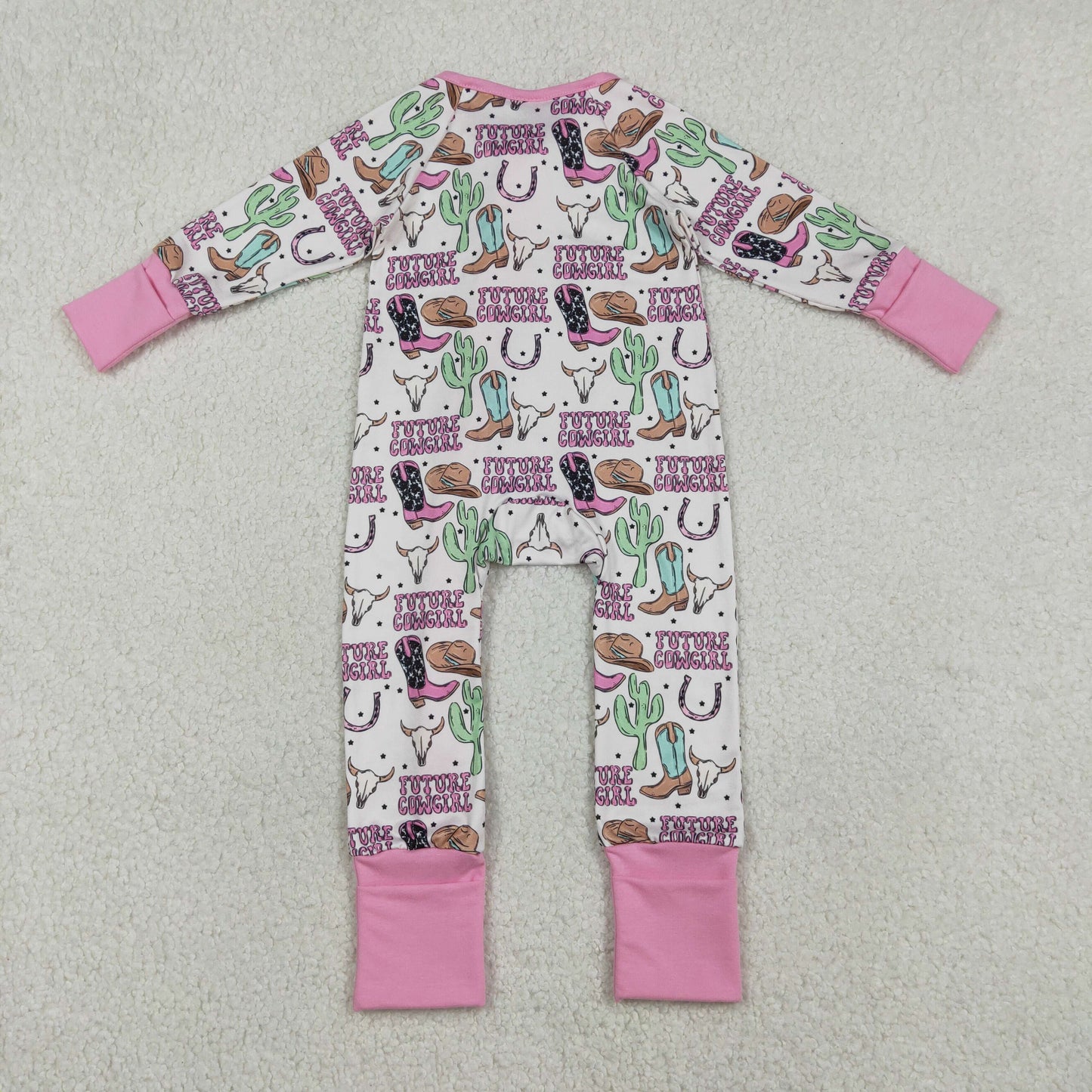 LR2945 Cowgirl Cactus Pink Zip Long-Sleeved Girls Romper 202512 RTS