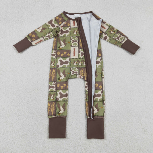 LR2949 Duck Hunting Gray Green Brown Zip Long-Sleeved Boys Romper 202512 RTS