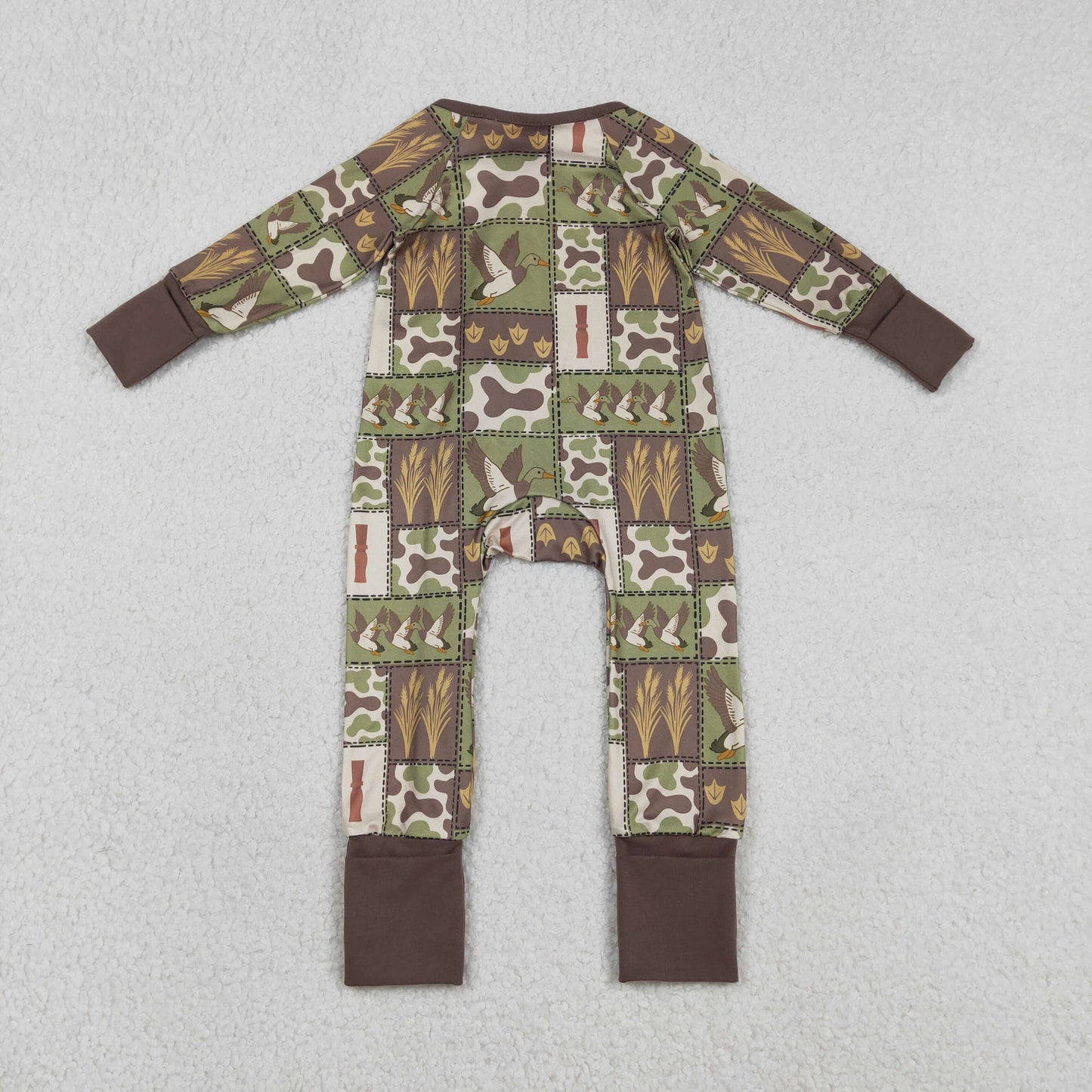 LR2949 Duck Hunting Gray Green Brown Zip Long-Sleeved Boys Romper 202512 RTS