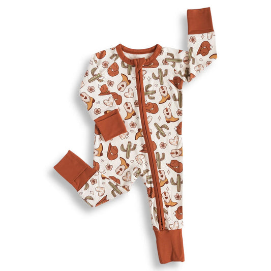 MOQ 5 PCS preorder LR2957 Flower Cactus Red Brown Zip Long-Sleeved Girls Romper 202511