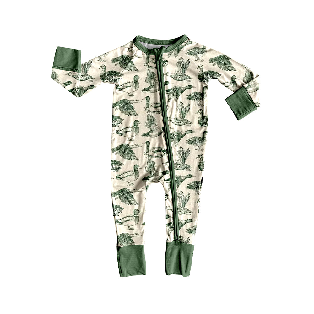 MOQ 5 PCS preorder LR2958 Duck Hunting Beige Green Zip Long-Sleeved Boys Romper 202512