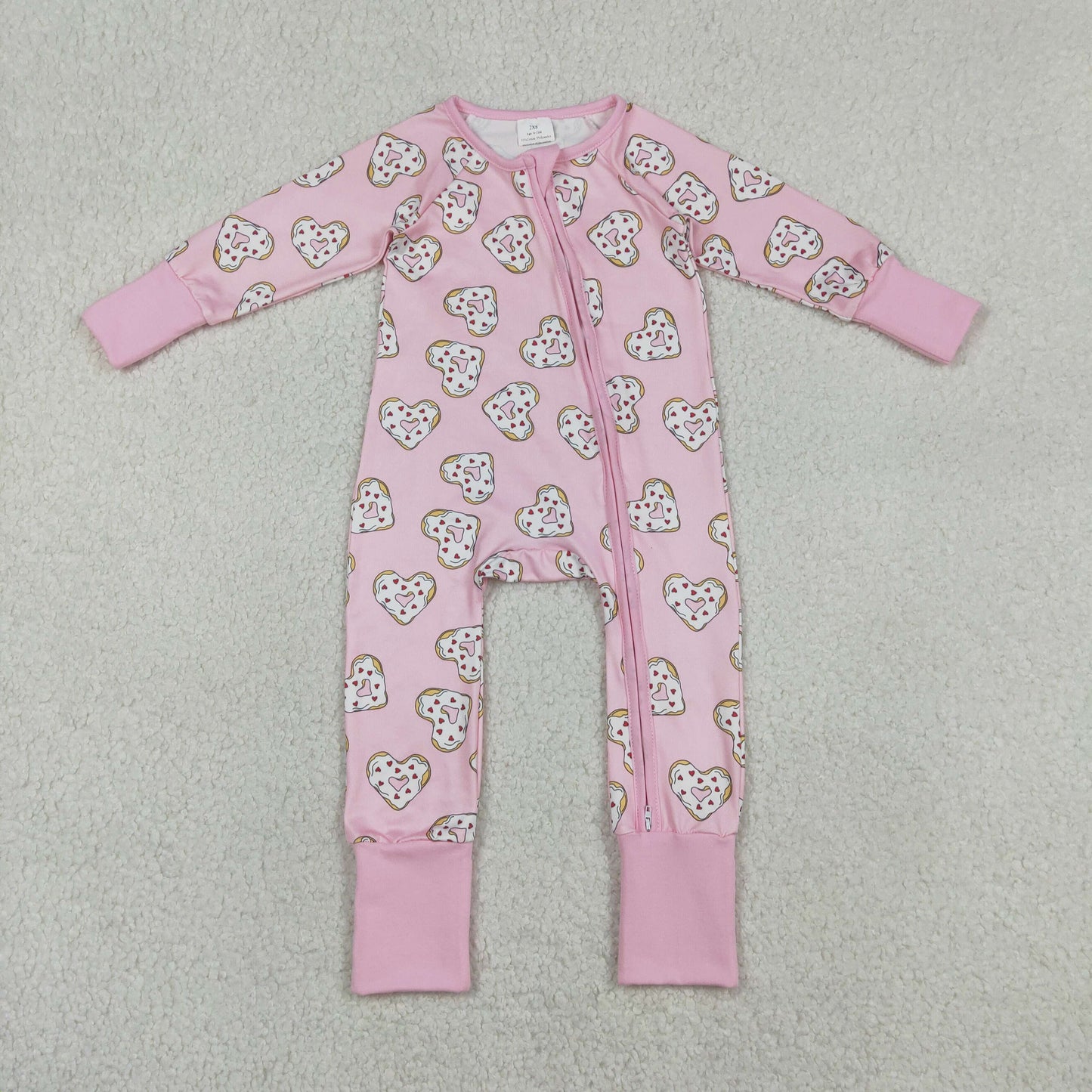 LR2960 Valentines Day Love Pink Zip Long-Sleeved Girls Romper 202512 RTS