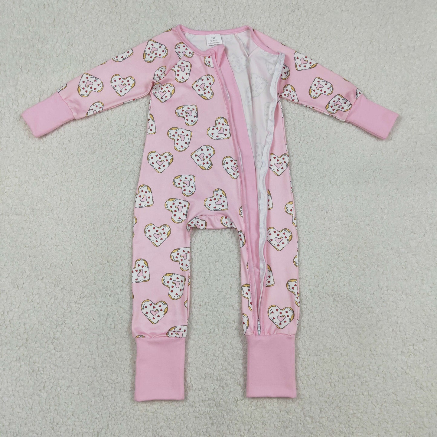 LR2960 Valentines Day Love Pink Zip Long-Sleeved Girls Romper 202512 RTS