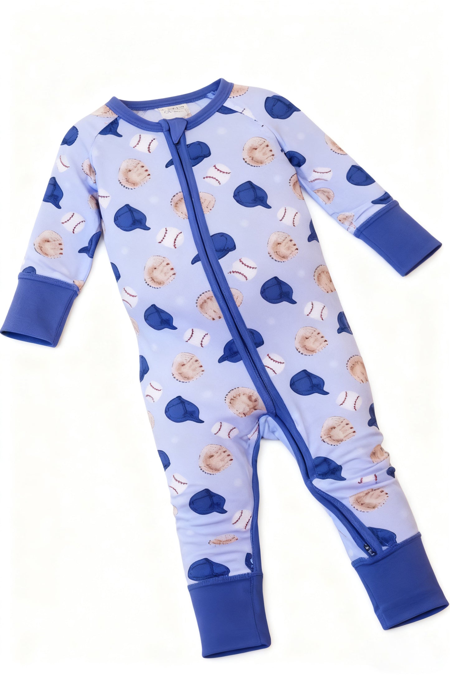 MOQ 5 PCS preorder LR2966 Baseball Pattern Blue Zip Long-Sleeved Boys Romper 202512