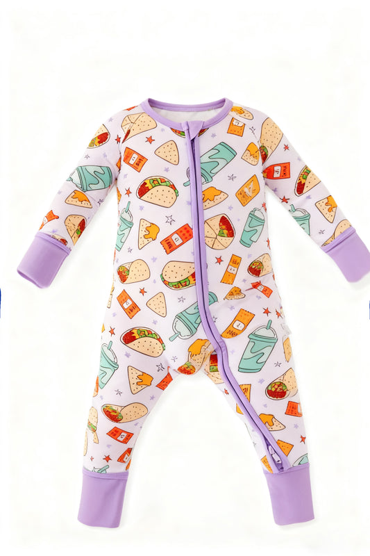 MOQ 5 PCS preorder LR2968 Burrito Drink Star Purple Zip Long-Sleeved Girls Romper 202512