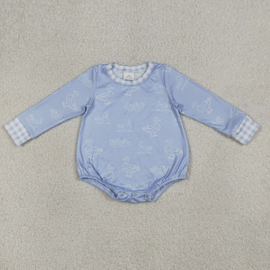 LR2969 Duck Blue Long-Sleeved Boys Bubble Romper 202604 RTS