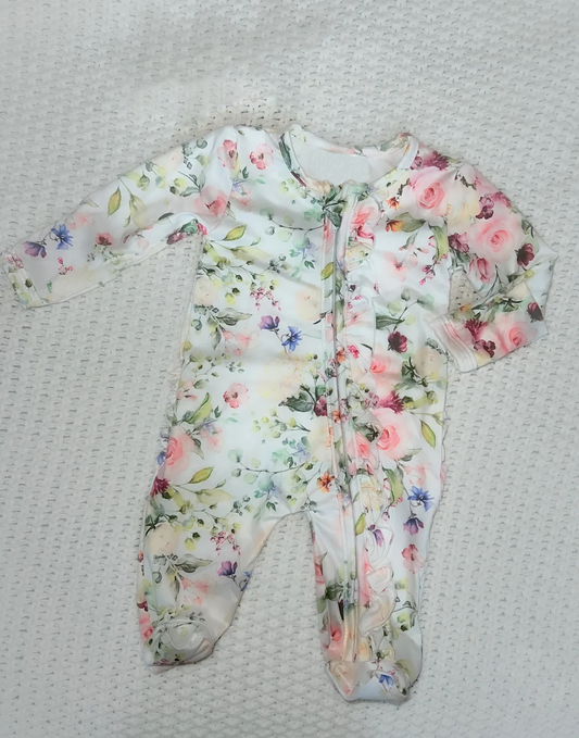 MOQ 5 PCS preorder LR2975 Flower Leaf Ruffle Long-Sleeved Girls Romper 202512