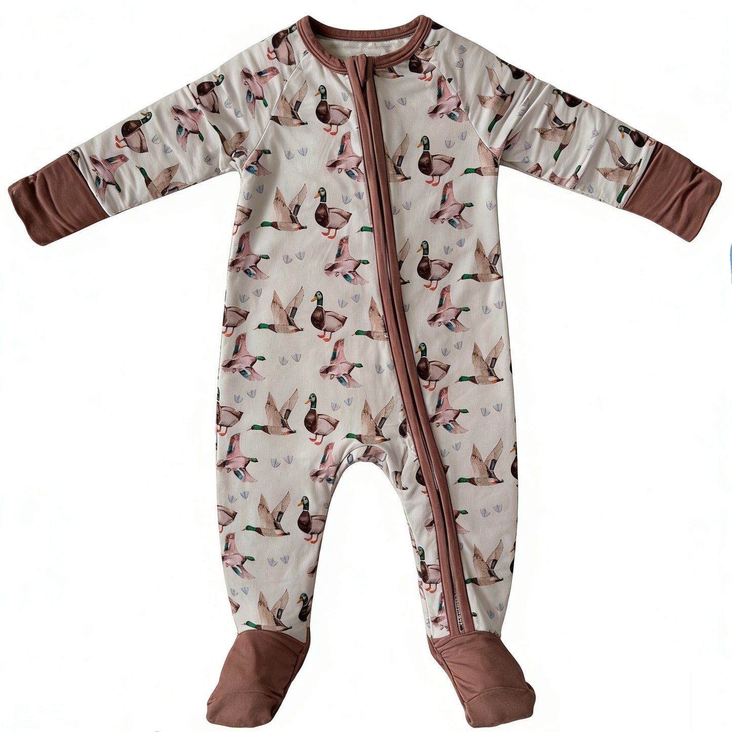 MOQ 5 PCS preorder LR2985 Duck Hunting Brown Zip Long-Sleeved Boys Romper with Socks 202512