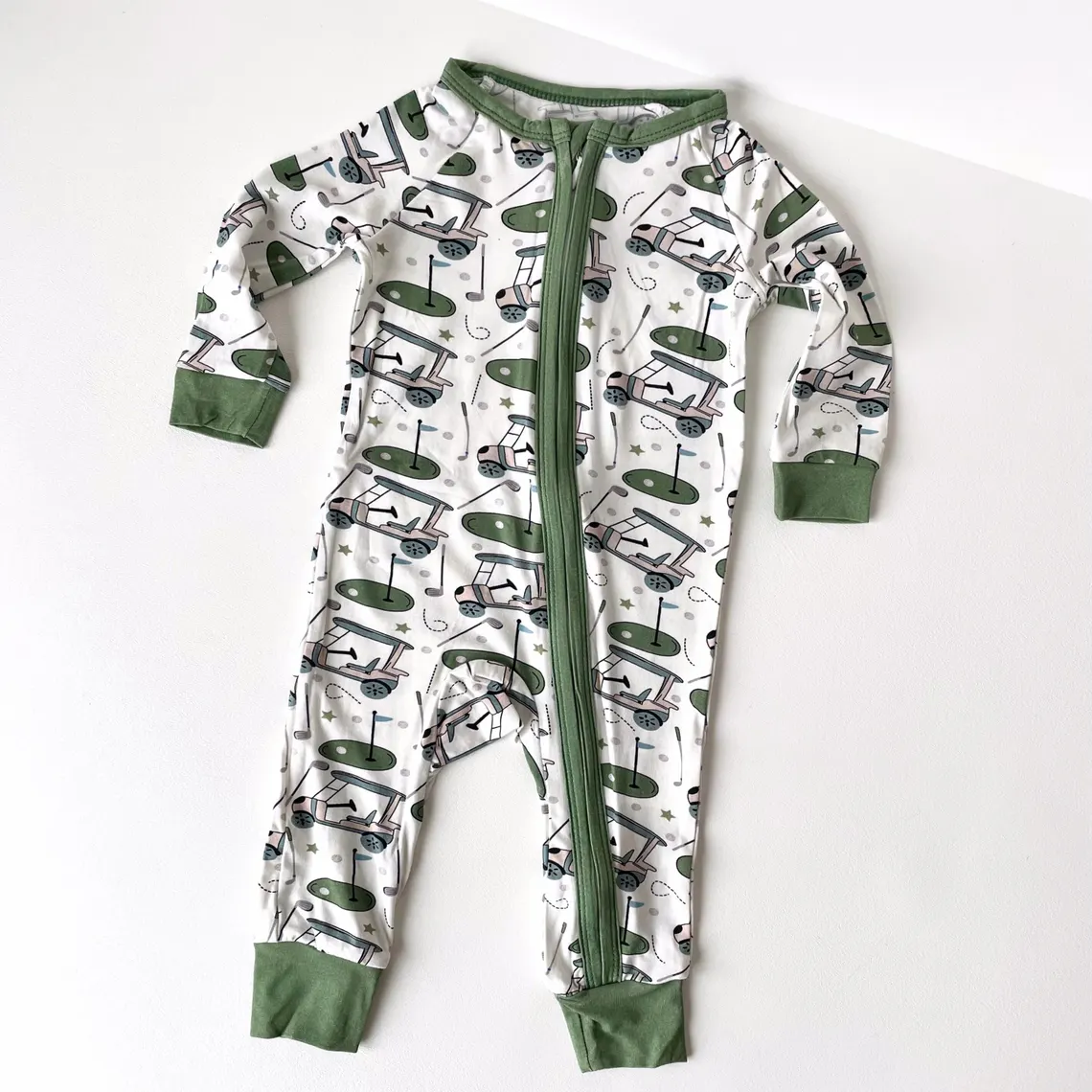 MOQ 5 PCS preorder LR2990 Golf Green Zip Long Sleeve Boys Romper 202512