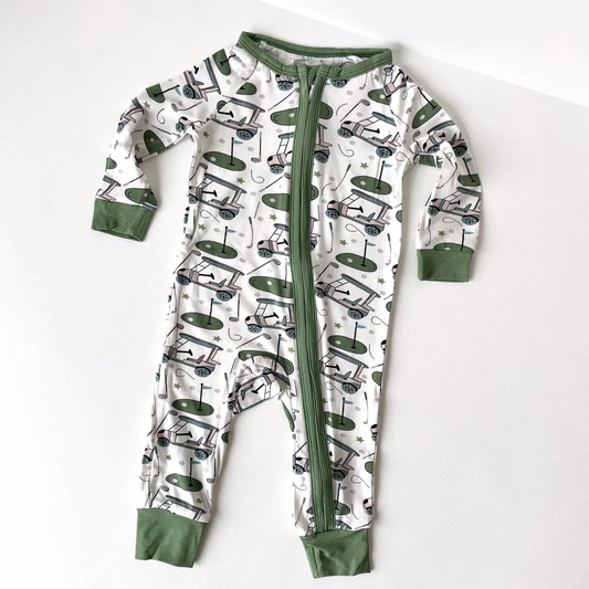 MOQ 5 PCS preorder LR2990 Golf Green Zip Long Sleeve Boys Romper 202512