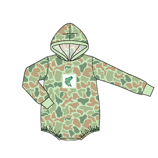 MOQ 5 PCS preorder LR2995 Fish Pattern Green Camouflage Long Sleeve Boys Bubble Romper 202604