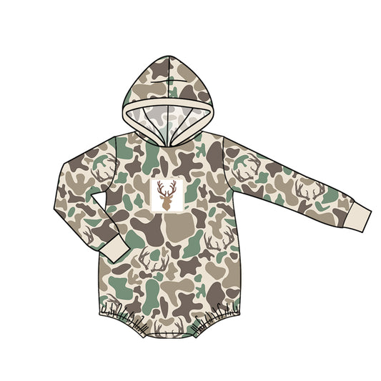 MOQ 5 PCS preorder LR2997 Deer Pattern Gray Brown Green Camouflage Long Sleeve Boys Bubble Romper 202604