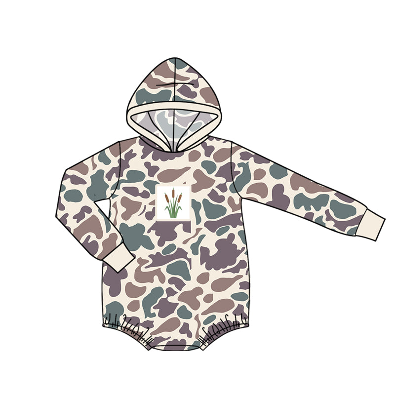 MOQ 5 PCS preorder LR2998 Cattail Pattern Purple Green Brown Camouflage Long Sleeve Boys Bubble Romper 202604
