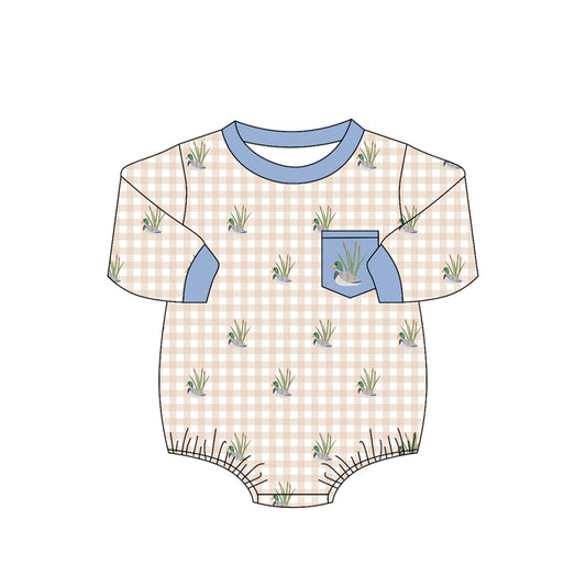 MOQ 5 PCS preorder LR3002 Duck Pattern Khaki Plaid Gray Blue O-Neck Long Sleeve Boys Bubble Romper 202604
