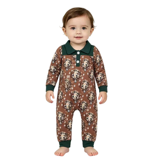 LR3013 Hunting Deer Camo Green Polo Baby Boys Romper