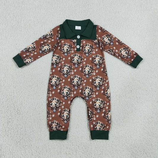 LR3013 Hunting Deer Camo Green Polo Baby Boys Romper