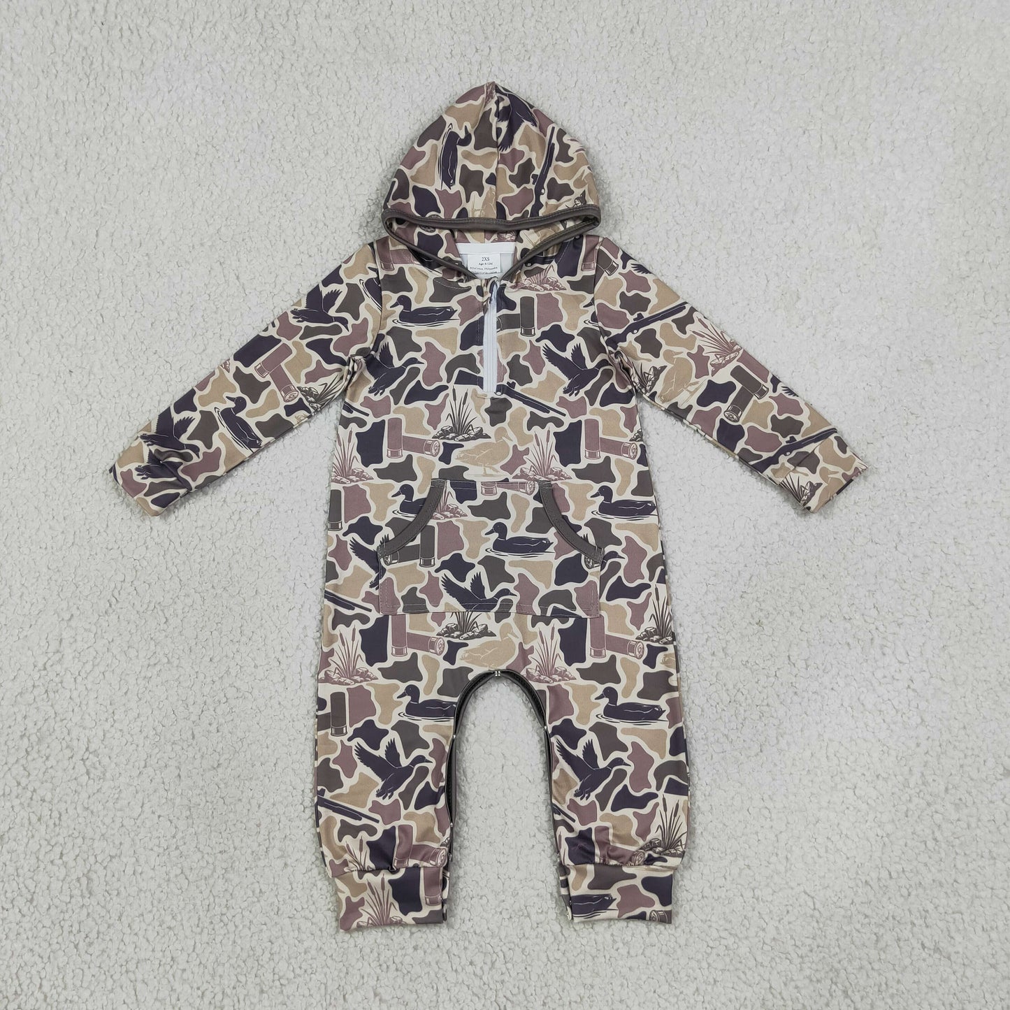 LR3029 Hunting Camo Mallard Ducks Zipper Baby Boy Romper