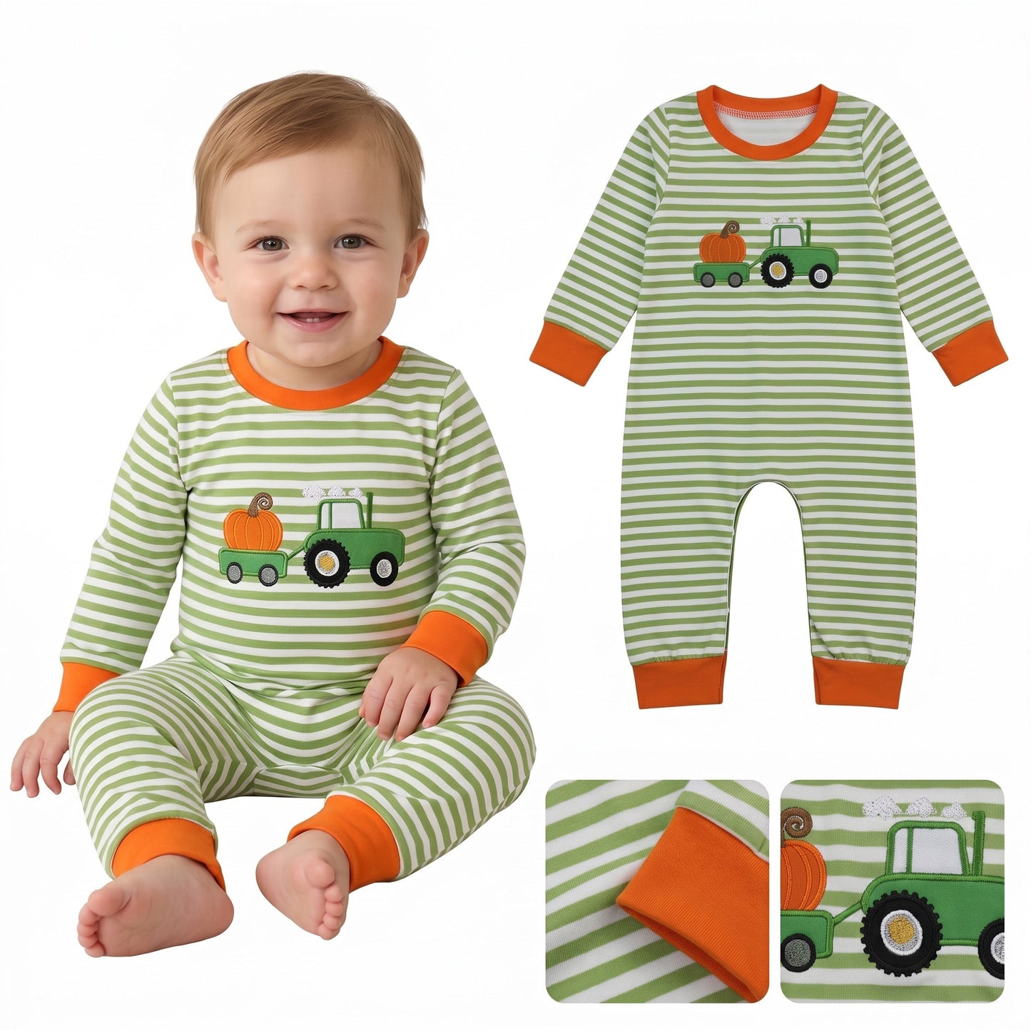 LR3036 RTS baby boy clothes pumpkin print embroidery boy fall clothes