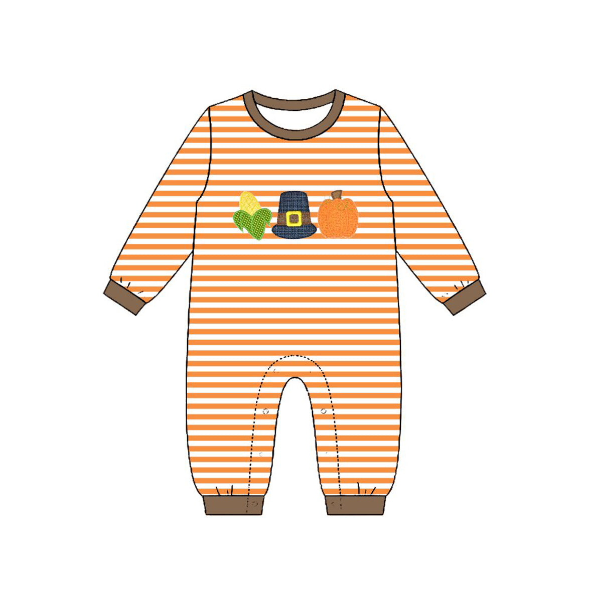 MOQ 5 PCS preorder LR3037 Pumpkin Corn Orange Stripe Long Sleeve Boys Romper 202604