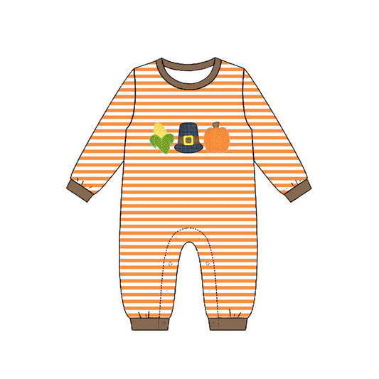 MOQ 5 PCS preorder LR3037 Pumpkin Corn Orange Stripe Long Sleeve Boys Romper 202604