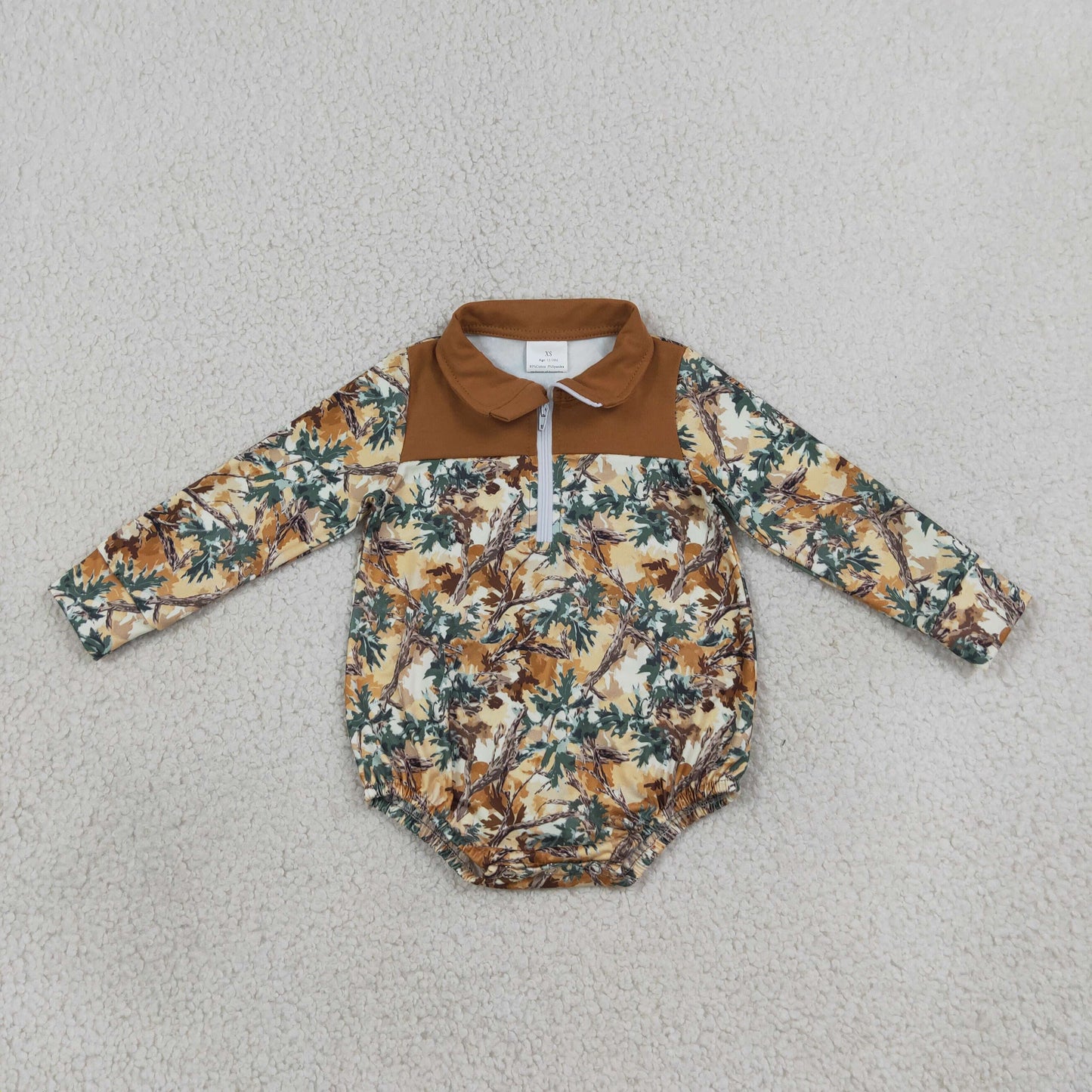 LR3048 Hunting Camo Branches Zipper Baby Boys Romper