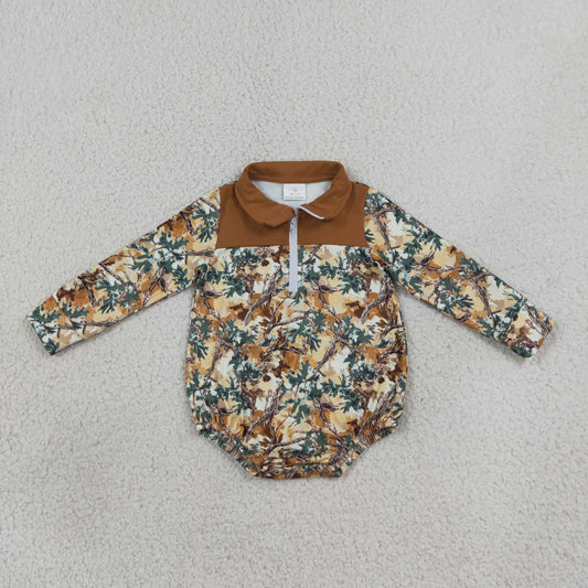 LR3048 Hunting Camo Branches Zipper Baby Boys Romper