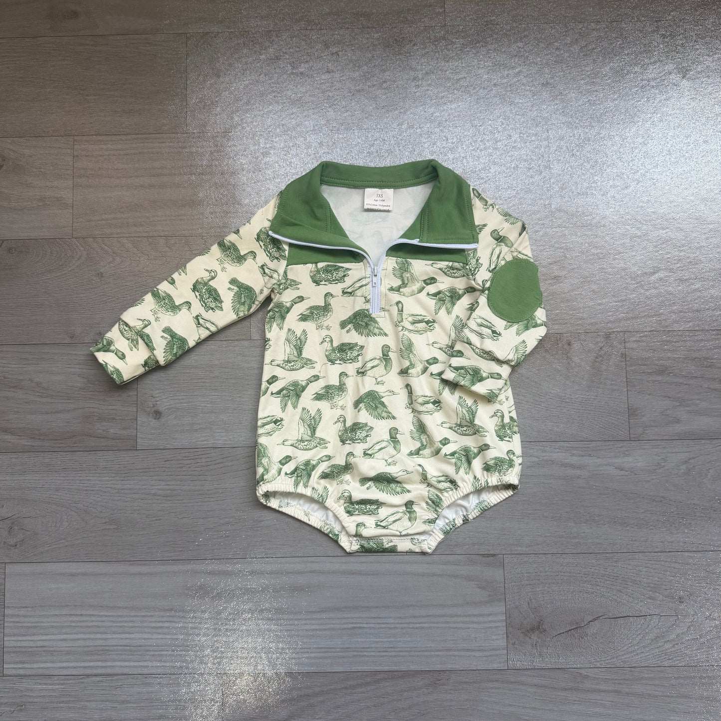 NO MOQ preorder LR3050 Ducks Print Green Zip Long Sleeve Boys Bubble Romper 202607