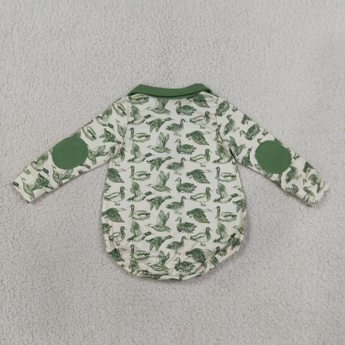 LR3050 Ducks Print Green Zip Long Sleeve Boys Bubble Romper 202608 RTS