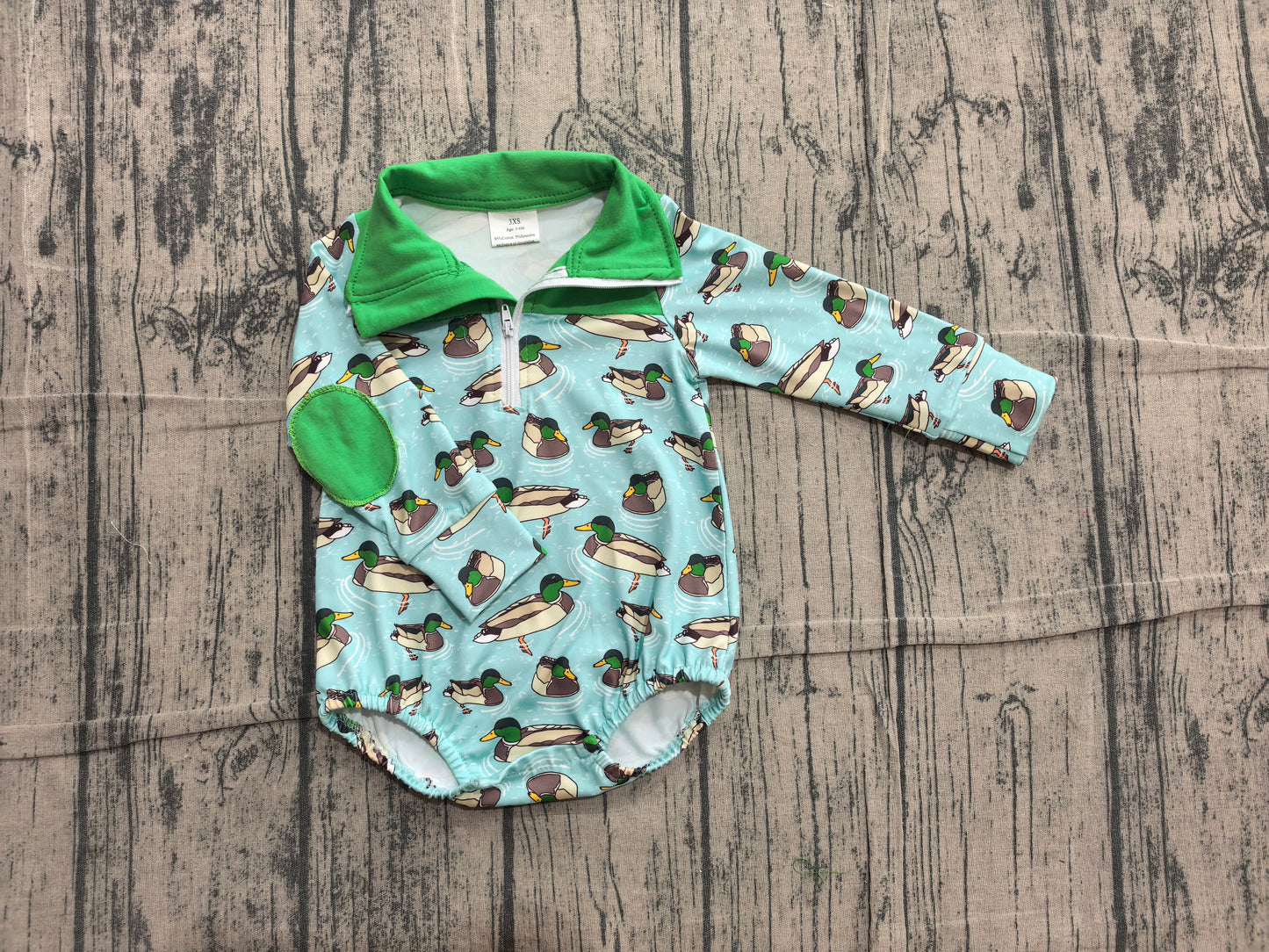 NO MOQ preorder LR3055 Duck Hunting Green Polo Long Sleeve Boys Bubble Romper 202606