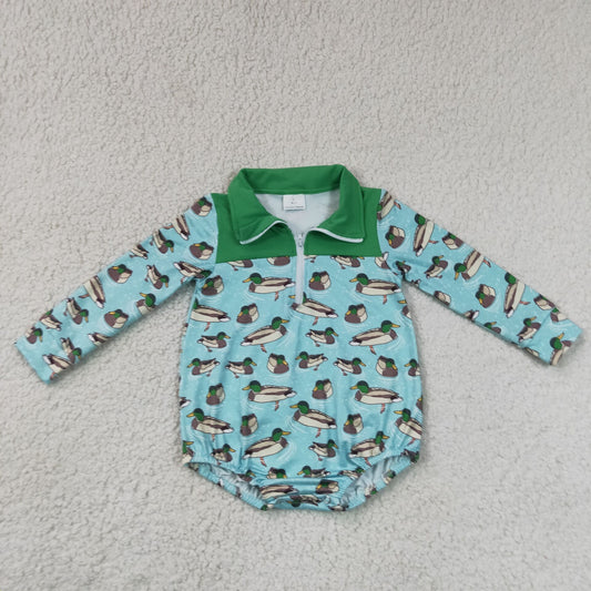 LR3055 Duck Hunting Green Polo Long Sleeve Boys Bubble Romper 202607 RTS