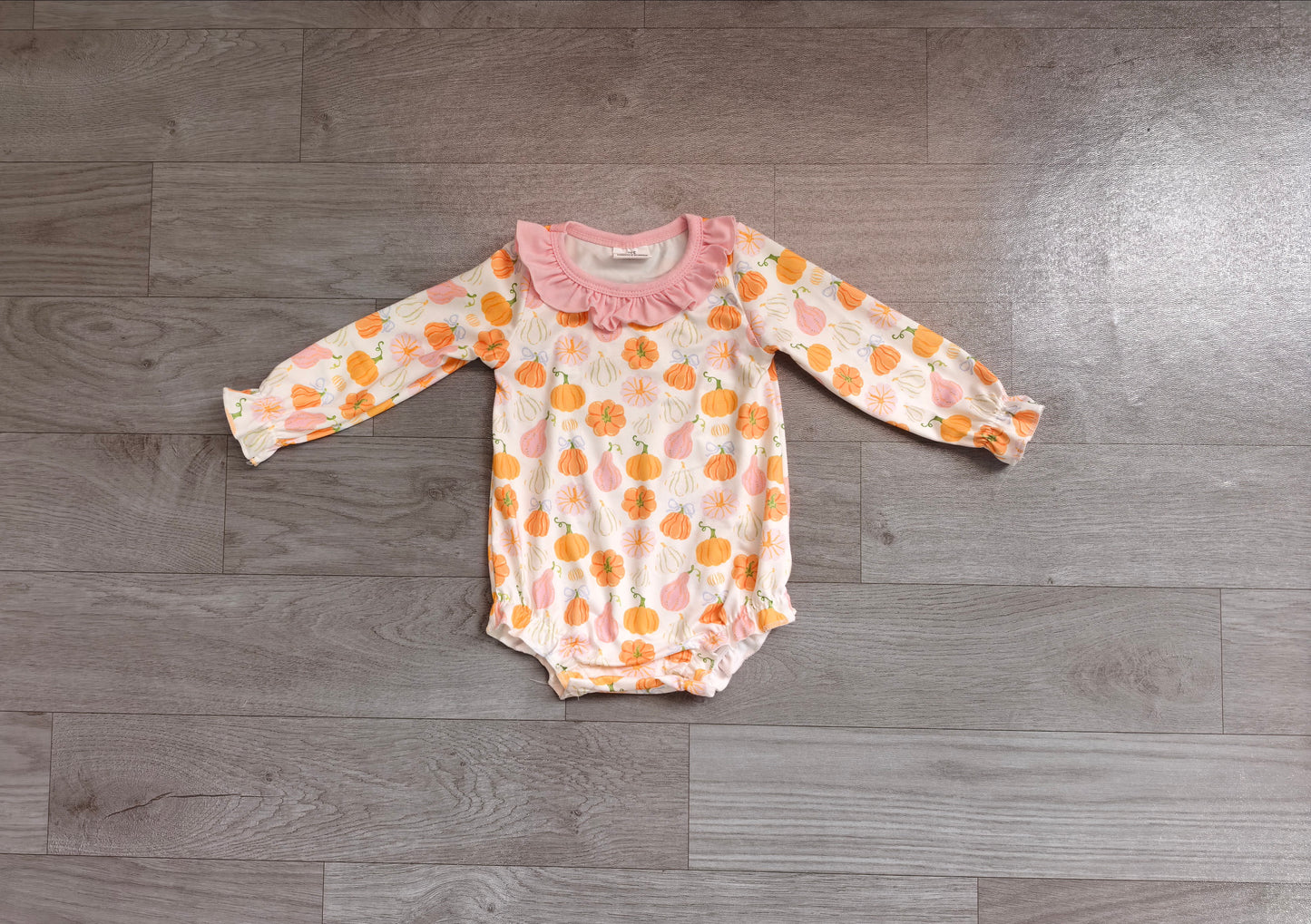 NO MOQ preorder LR3098 Bows Pumpkin Pink Ruffle Long Sleeve Girls Bubble Romper 202607