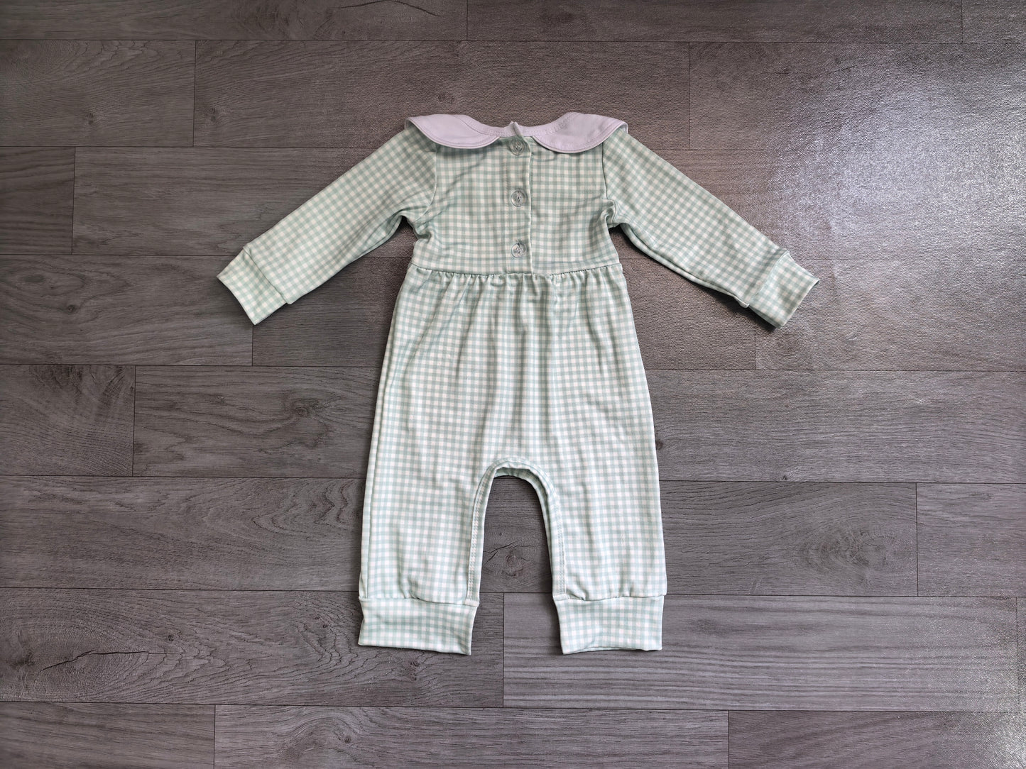 NO MOQ preorder LR3105 Embroidered Thanksgiving Turkey Pumpkin Ruffle Pea Green Plaid Long Sleeve Girls Romper 202607