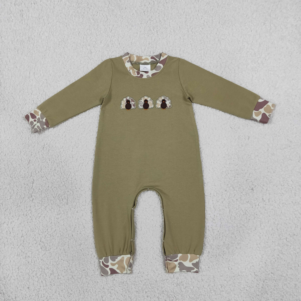 LR3109 Embroidery Thanksgiving Day Turkey Camo Baby Boys Romper