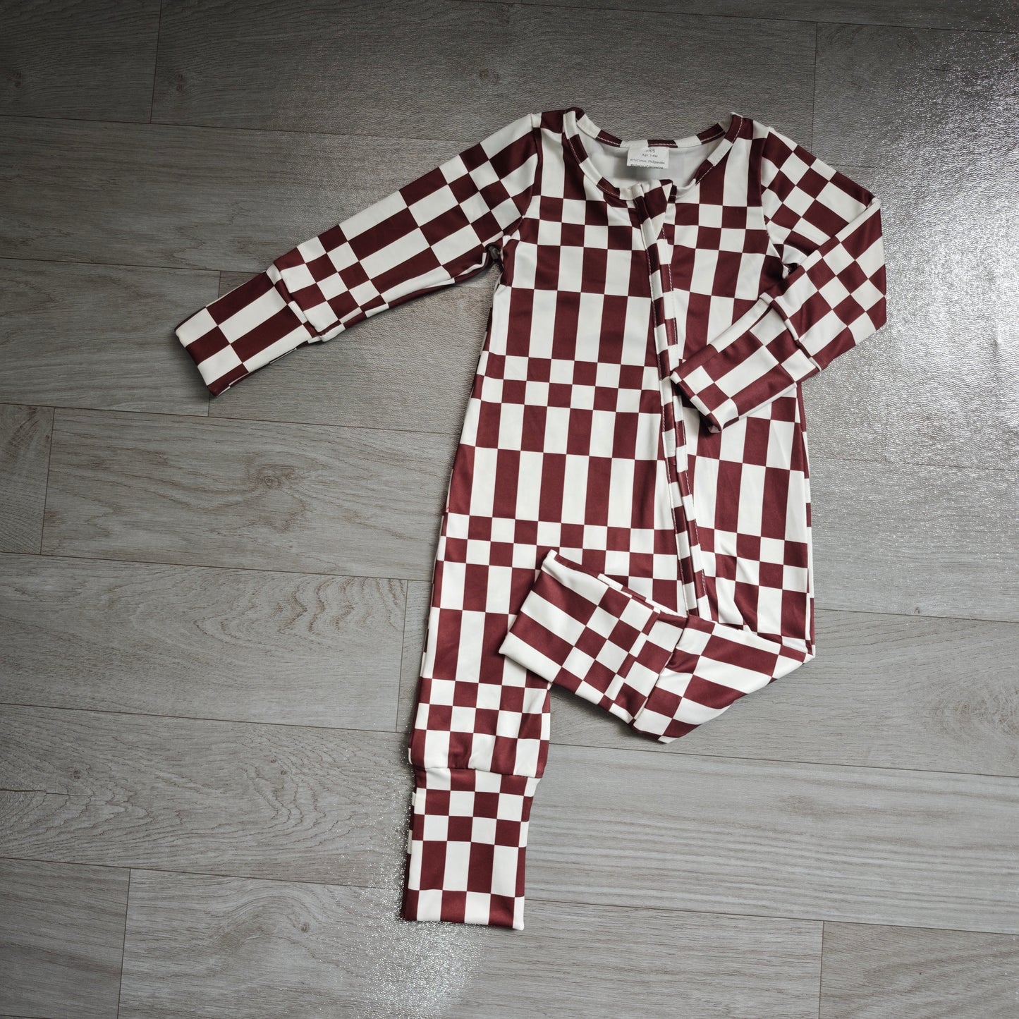 NO MOQ preorder LR3114 Brown White Plaid Zip Long Sleeve Boys Romper 202607