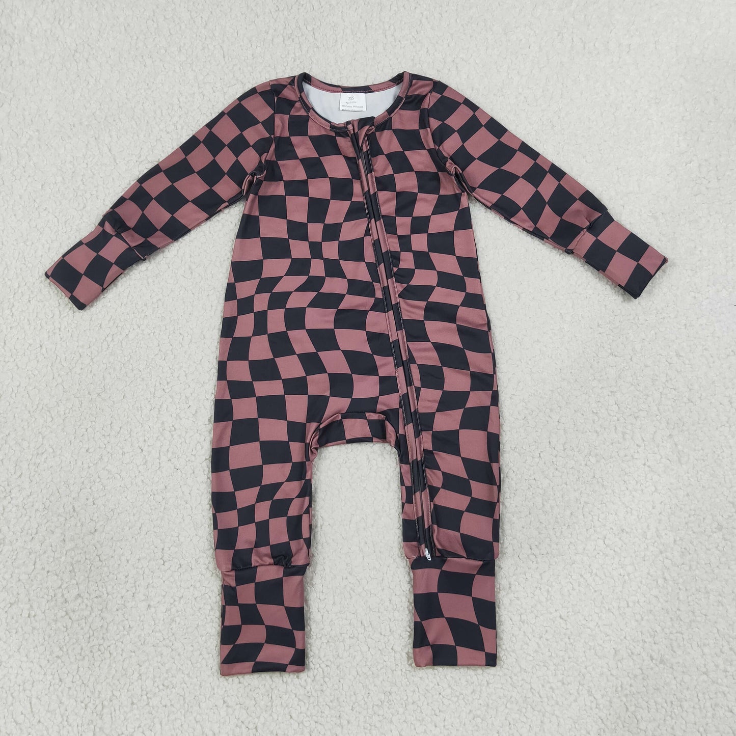 LR3115 Brown Black Plaid Zip Long Sleeve Boys Romper 202607 RTS