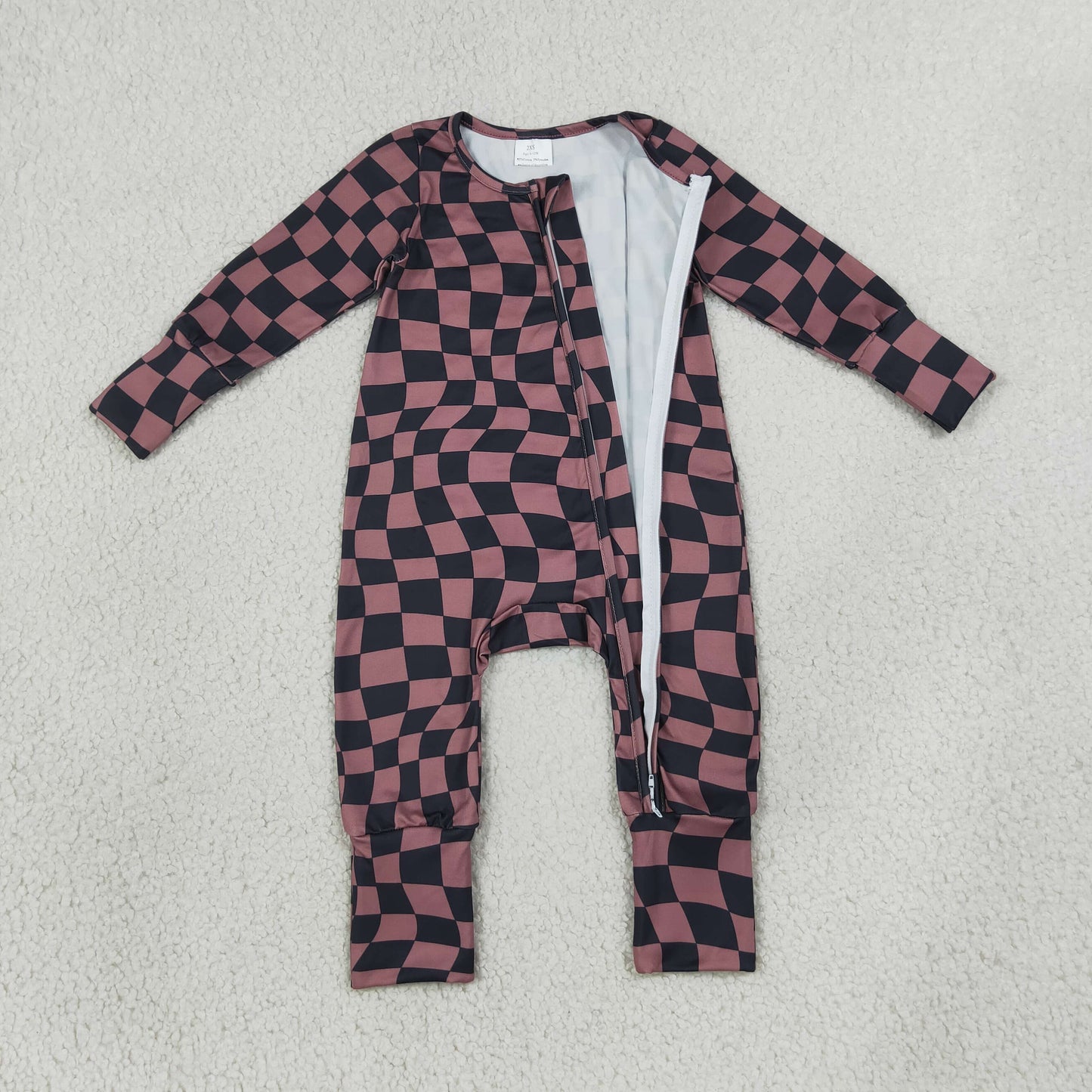 LR3115 Brown Black Plaid Zip Long Sleeve Boys Romper 202607 RTS