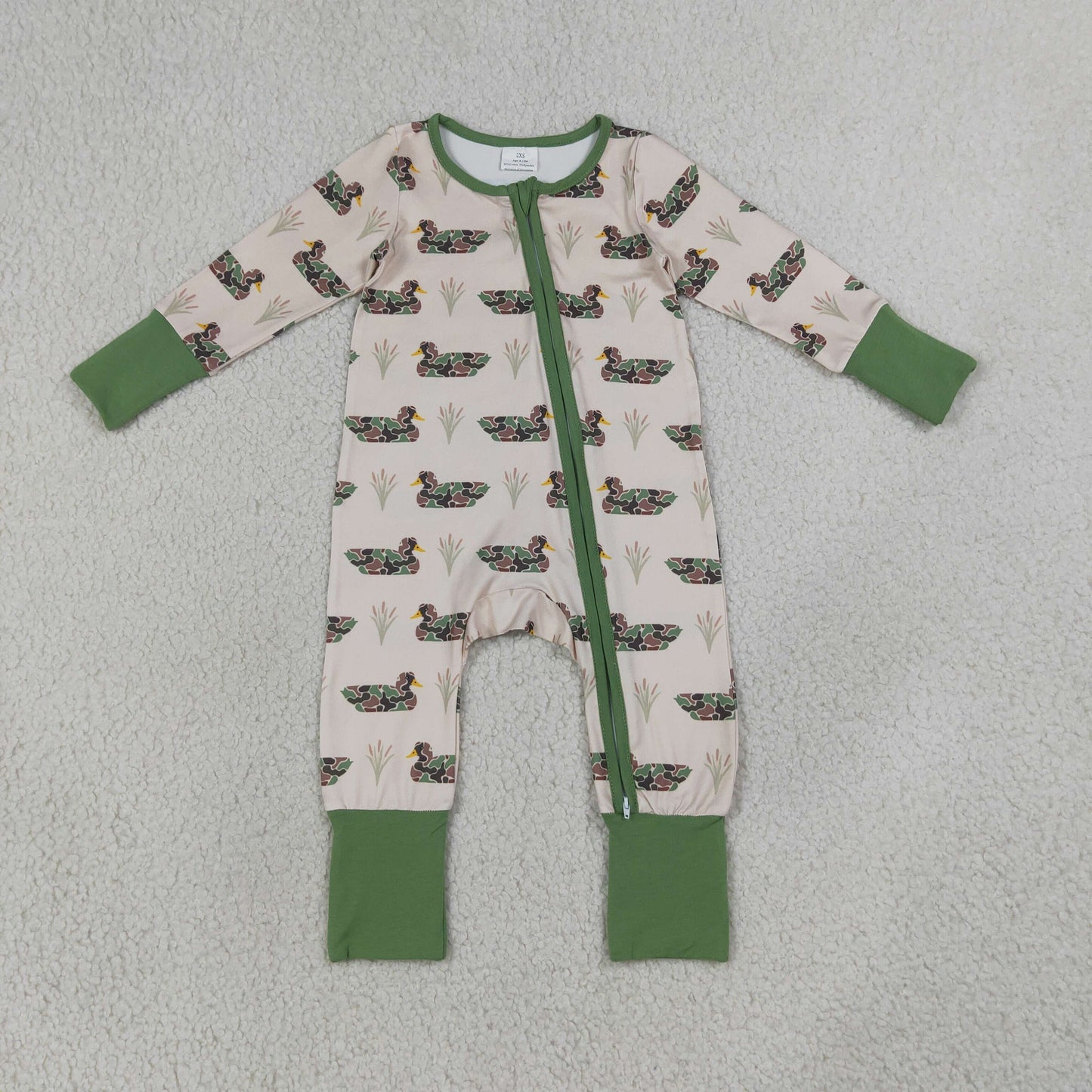 LR3117 Duck Hunting Camo Beige Green Zip Long Sleeve Boys Romper 202607 RTS