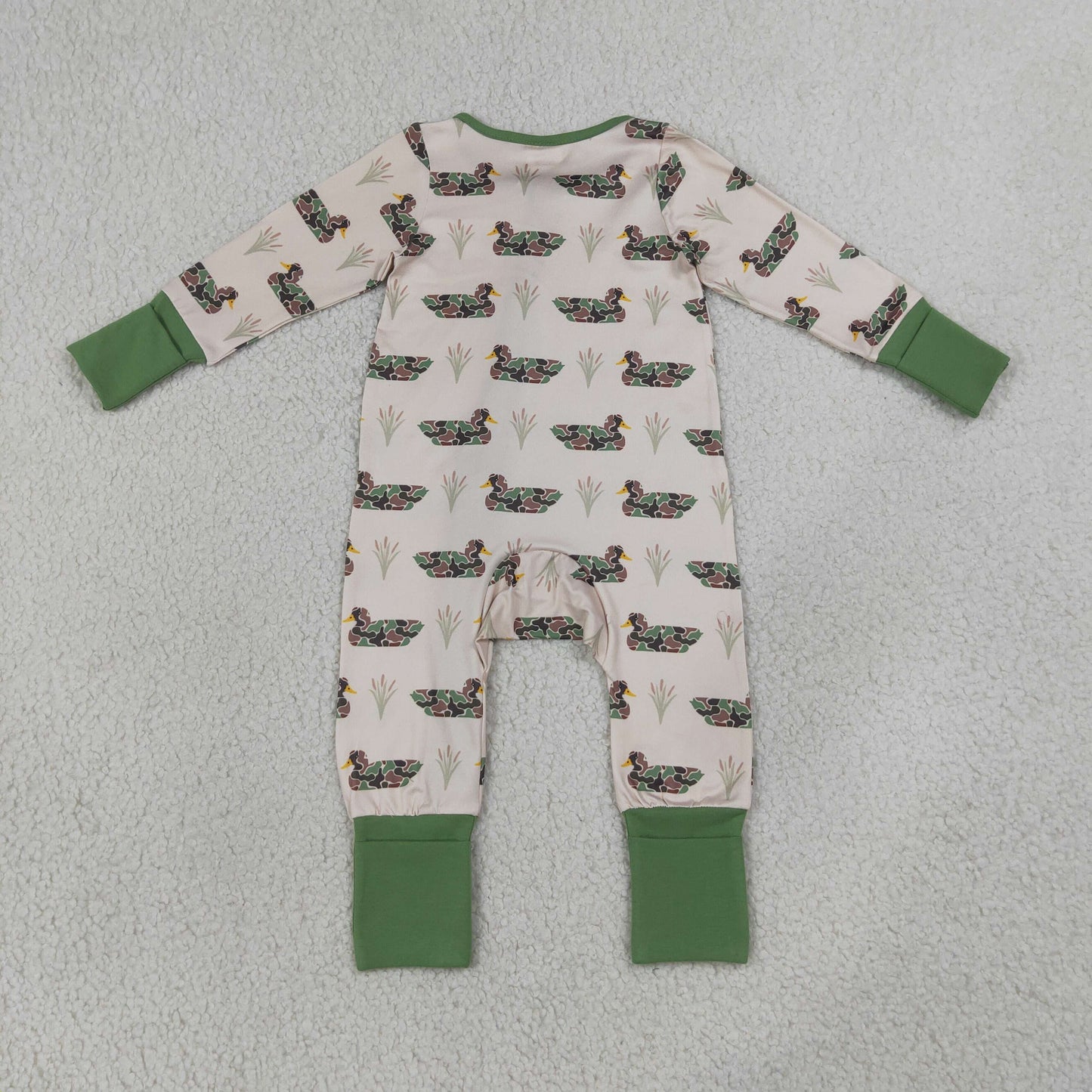LR3117 Duck Hunting Camo Beige Green Zip Long Sleeve Boys Romper 202607 RTS