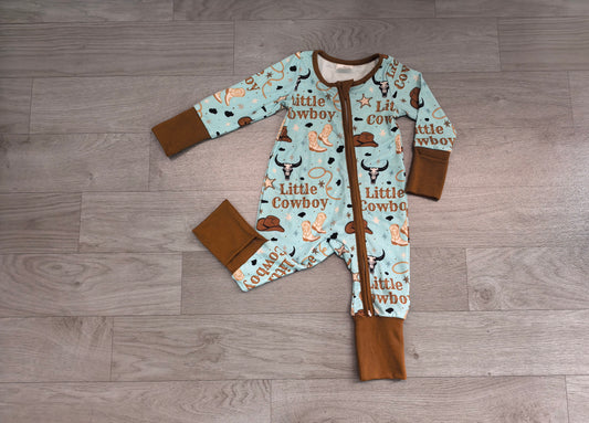 NO MOQ preorder LR3124 Little Cowboy Brown Zip Long Sleeve Boys Romper 202608