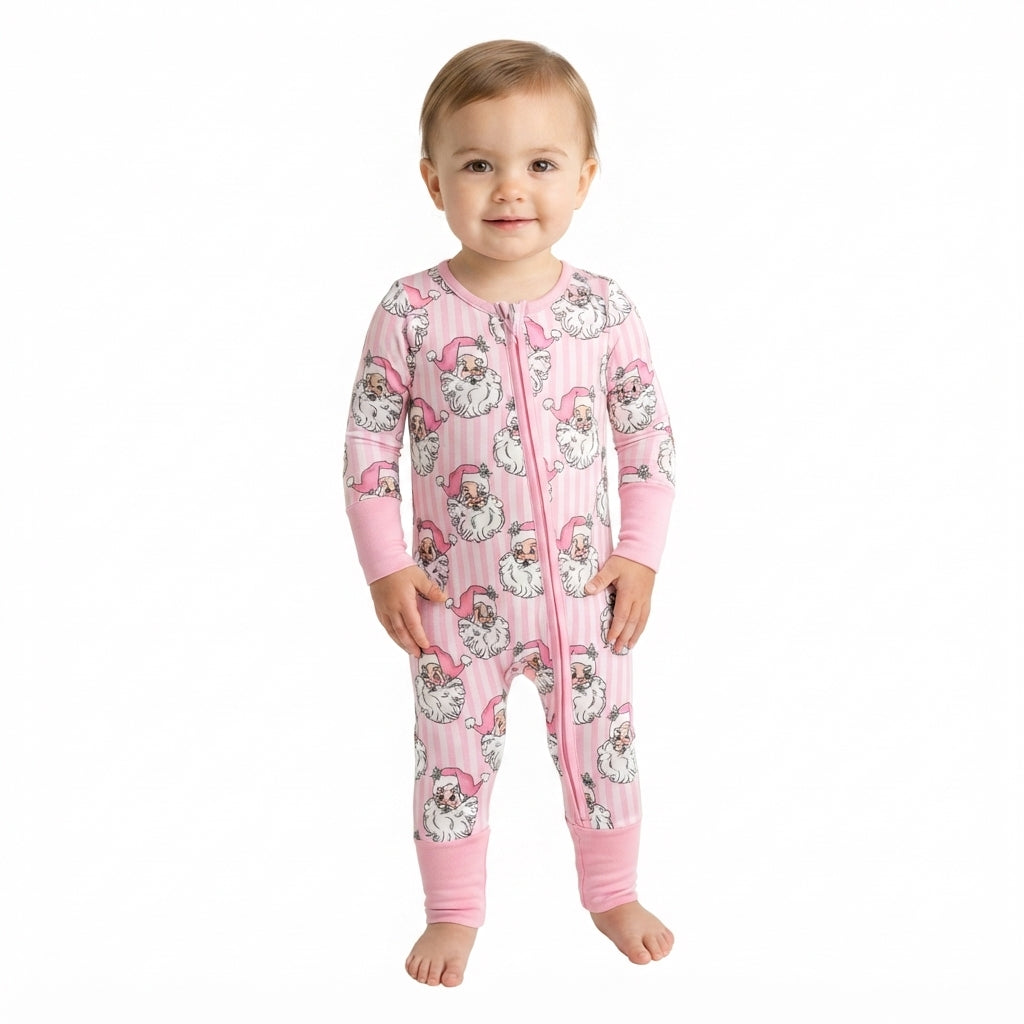 LR3125 Christmas Santa Pink Baby Sleepers Romper