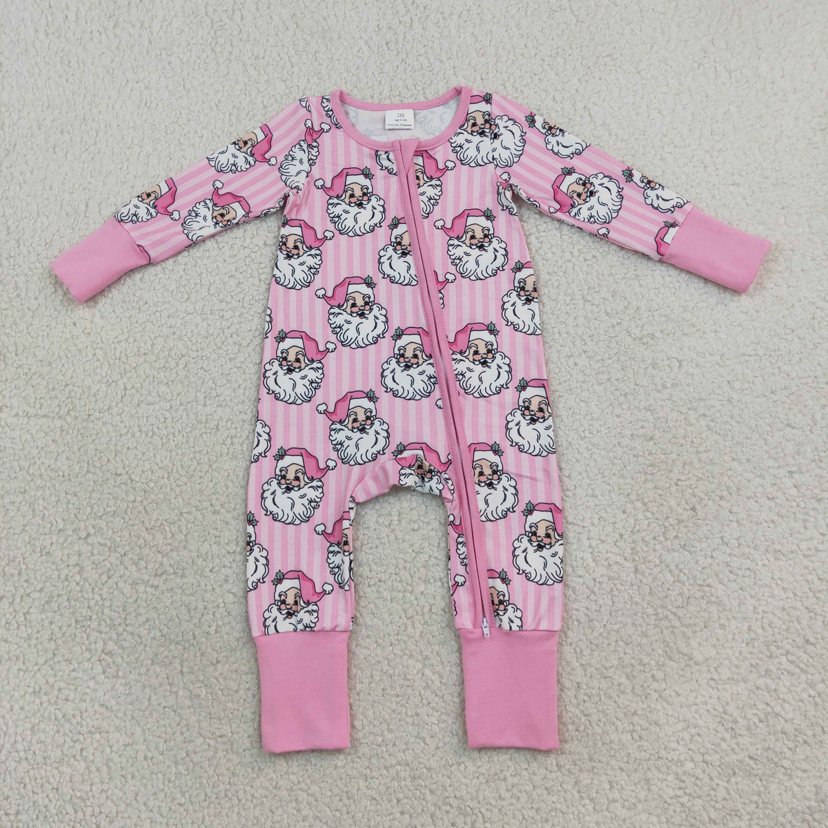 LR3125 Christmas Santa Pink Baby Sleepers Romper