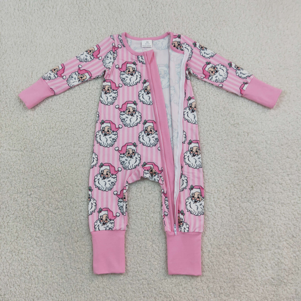 LR3125 Christmas Santa Pink Baby Sleepers Romper