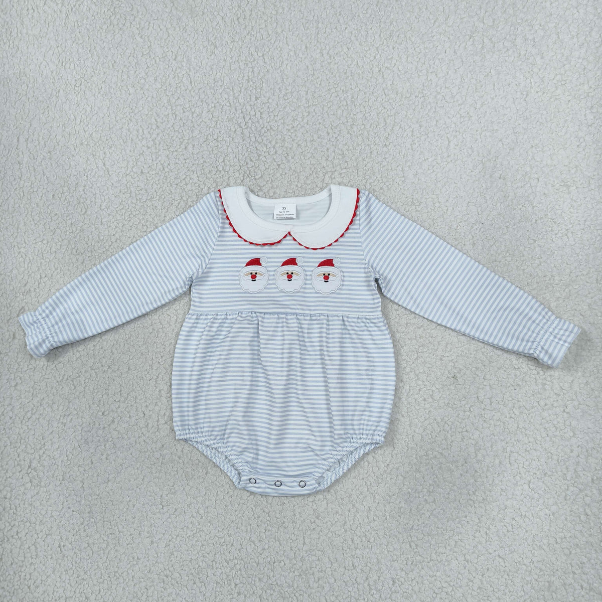 LR3136 Embroidery Christmas Santa Stripe Baby Girls Romper
