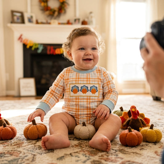 LR3138 Embroidery Thanksgiving Day Turkey Baby Boys Romper